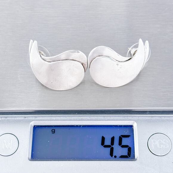 Vintage Sterling Silver 925 Abstract Double Teardrop Stud Earrings - Picture 6 of 7